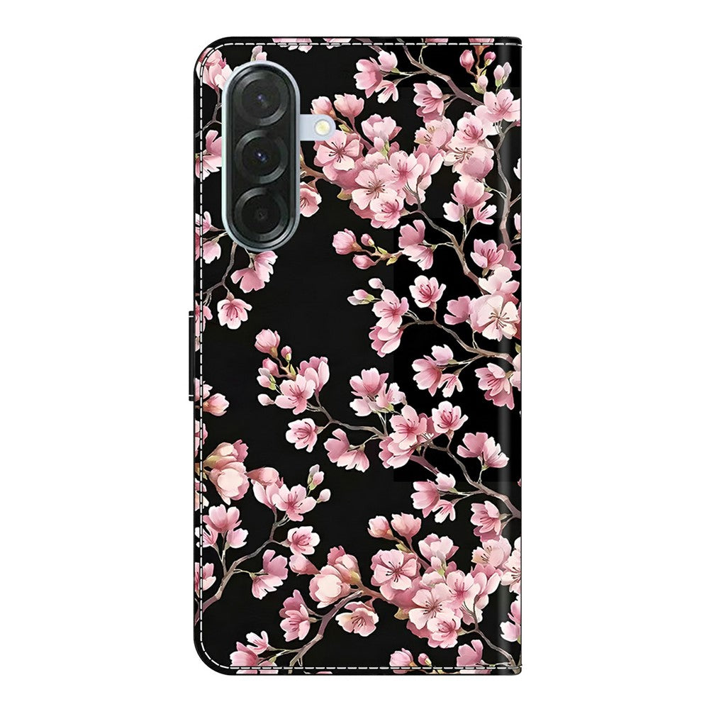 For Samsung Galaxy A57 5G Case Foldable Stand Wallet Pattern Printing PU Leather Flip Phone Cover - Peach Blossom
