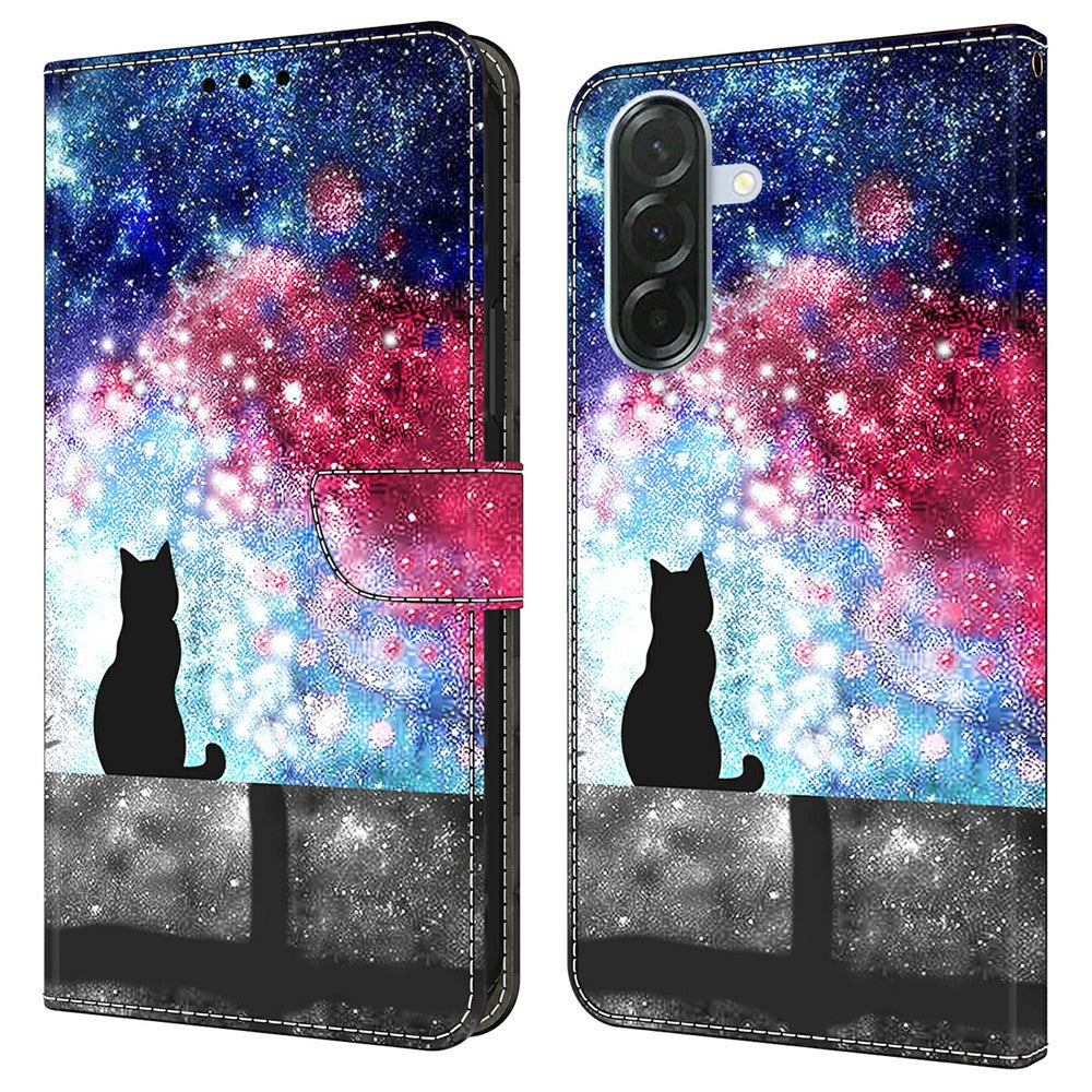 For Samsung Galaxy A57 5G Case Foldable Stand Wallet Pattern Printing PU Leather Flip Phone Cover - Starry Sky Cat