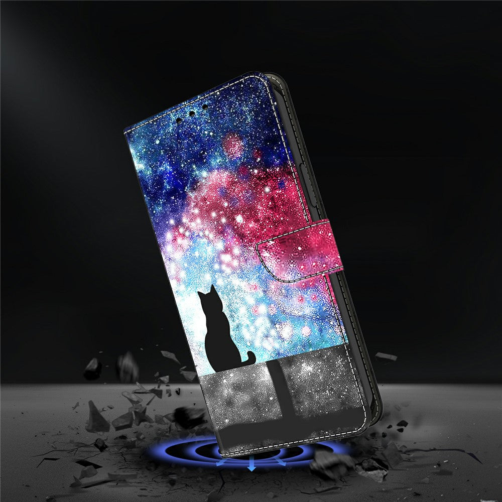 For Samsung Galaxy A57 5G Case Foldable Stand Wallet Pattern Printing PU Leather Flip Phone Cover - Starry Sky Cat