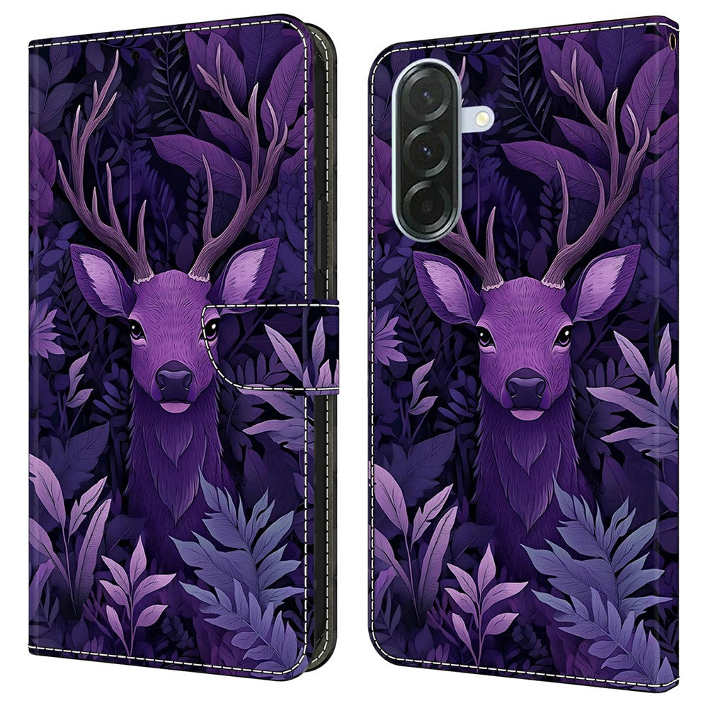 For Samsung Galaxy A57 5G Case Foldable Stand Wallet Pattern Printing PU Leather Flip Phone Cover - Purple Deer