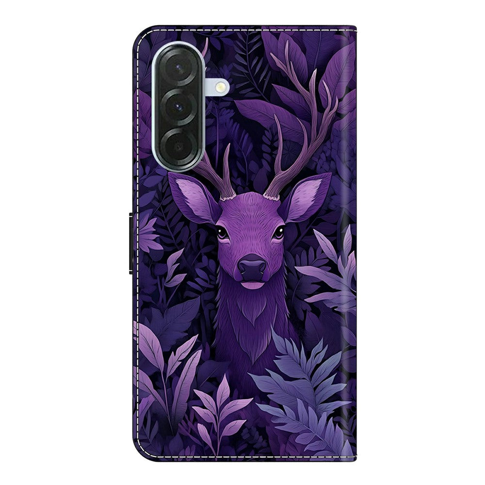 For Samsung Galaxy A57 5G Case Foldable Stand Wallet Pattern Printing PU Leather Flip Phone Cover - Purple Deer