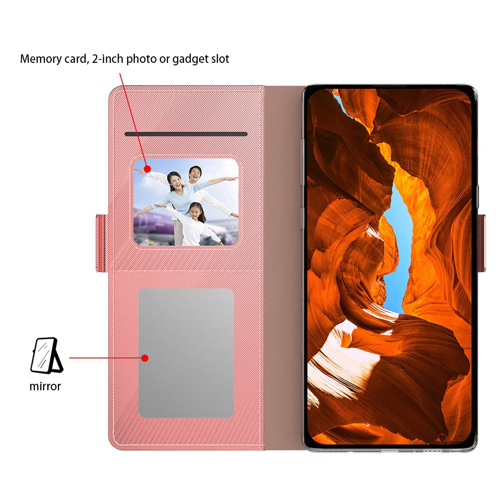 For Motorola Edge 70 5G Case Stand PU Leather Phone Cover Card Holder Mirror  - Rose Gold
