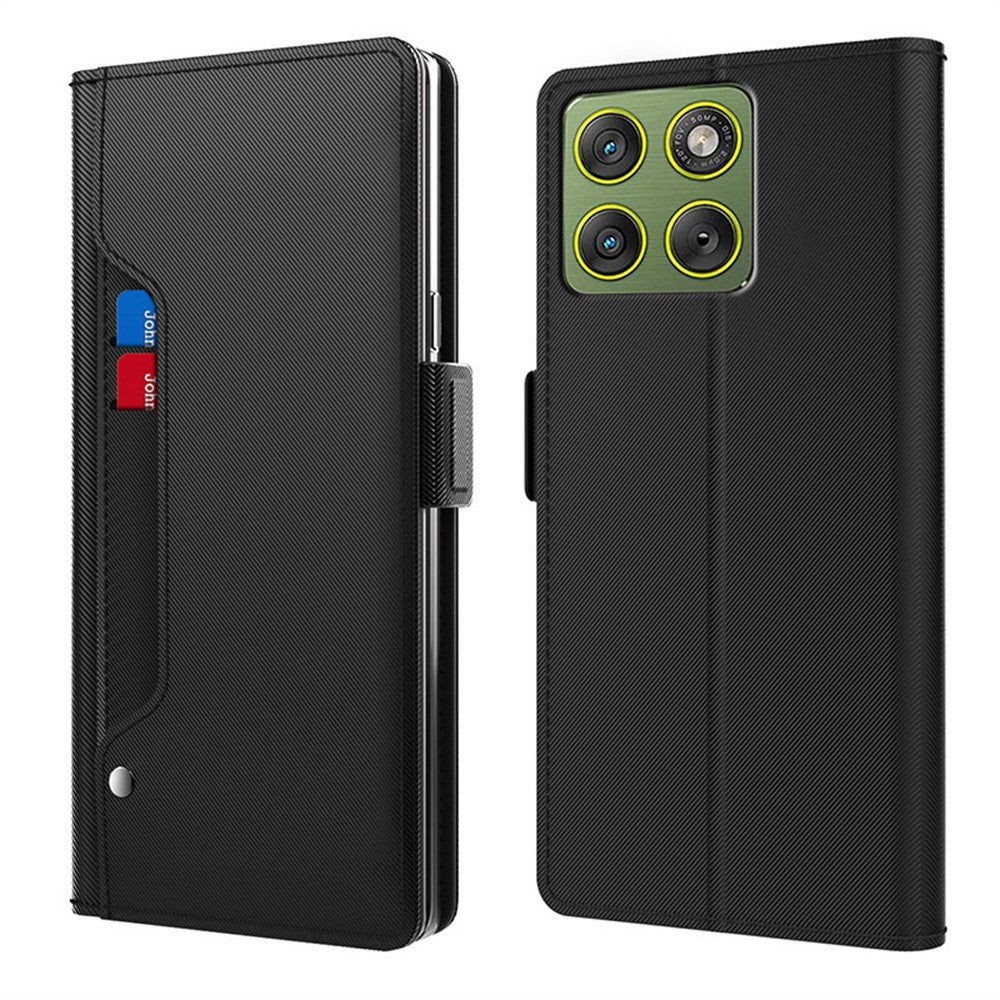 Phone Case For Motorola Moto G67 Power 5G  /  G100 5G (2025)  Stand PU Leather Phone Cover Card Holder Mirror   - Black