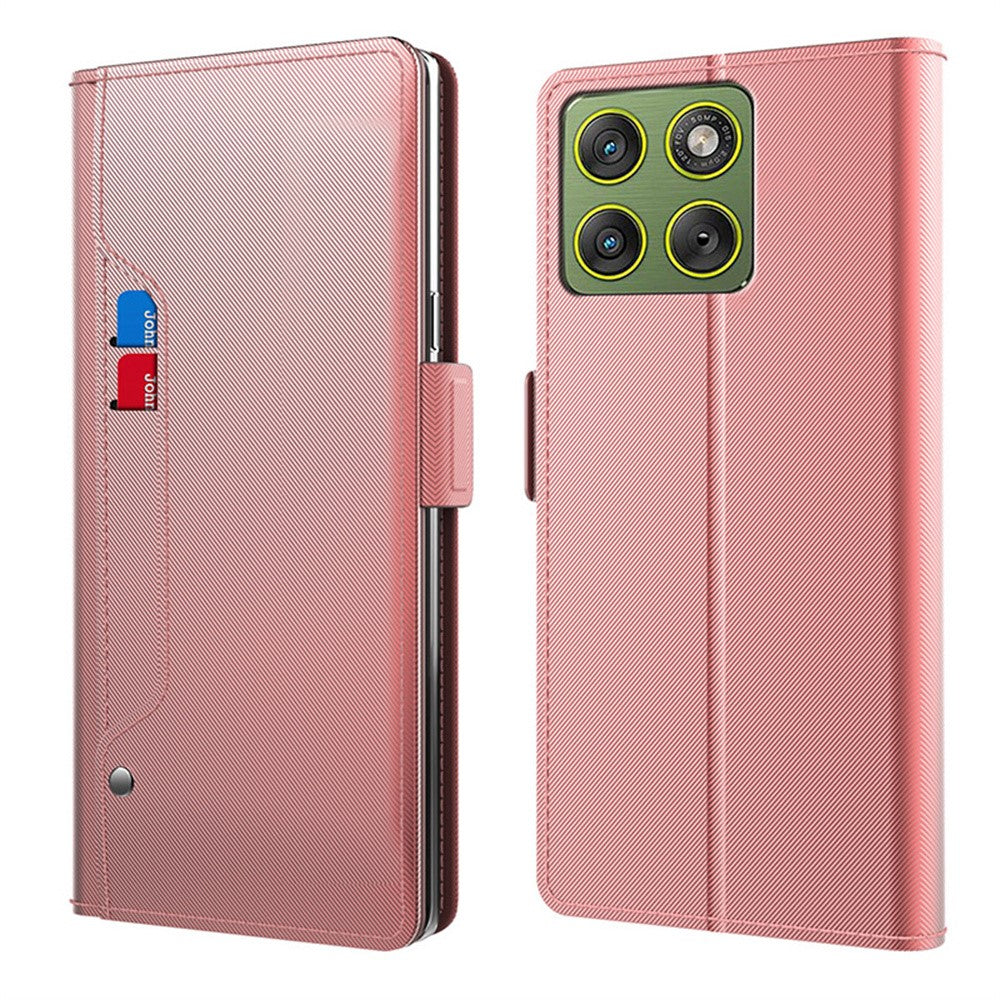 For Motorola Moto G100s 5G Case Stand PU Leather Phone Cover Card Holder Mirror - Rose Gold