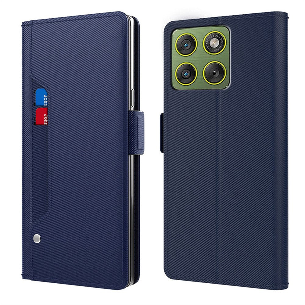 For Motorola Moto G100s 5G Case Stand PU Leather Phone Cover Card Holder Mirror - Blue
