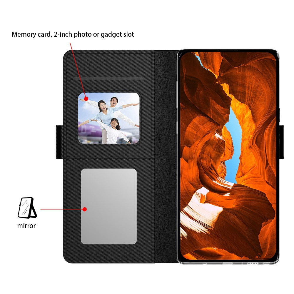 For Samsung Galaxy A57 5G Case Stand PU Leather Phone Cover Card Holder Mirror - Black