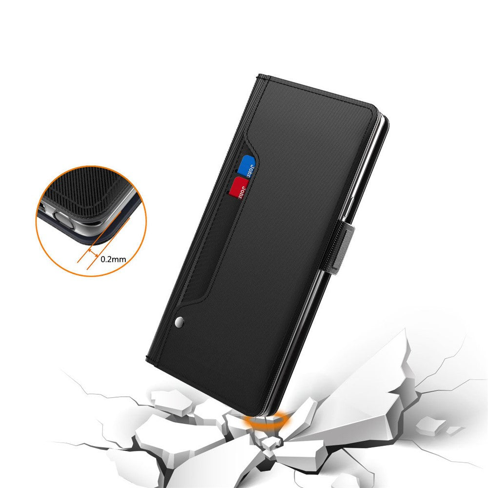 For Samsung Galaxy A57 5G Case Stand PU Leather Phone Cover Card Holder Mirror - Black