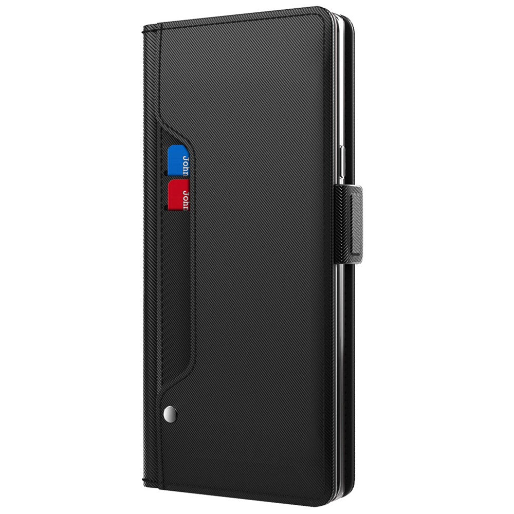For Samsung Galaxy A57 5G Case Stand PU Leather Phone Cover Card Holder Mirror - Black