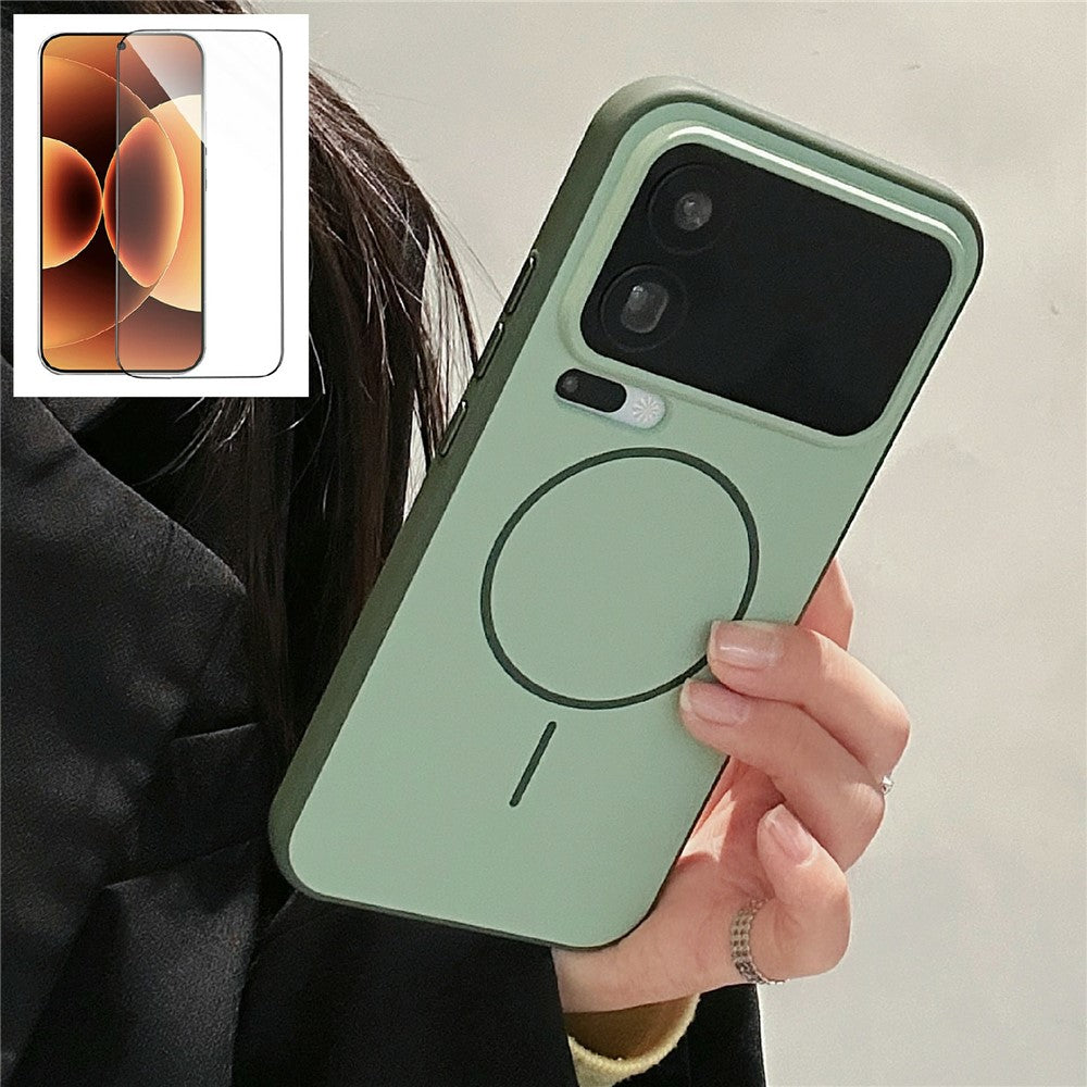 For Xiaomi 17 Pro Max Magnetic Case Skin-touch TPU + PC Shockproof Phone Cover with Tempered Glass Magnetic Case - Matcha Green