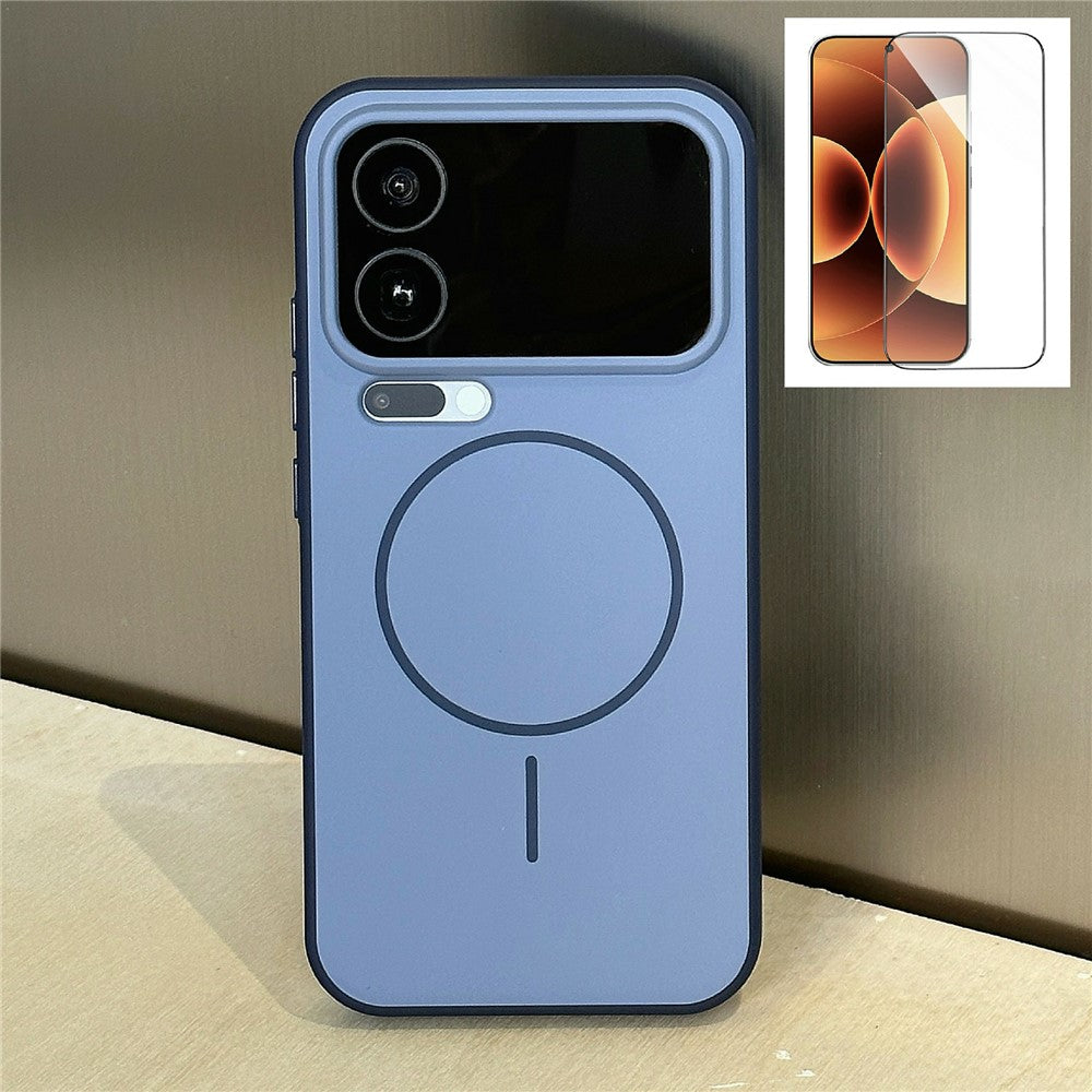 For Xiaomi 17 Pro Max Magnetic Case Skin-touch TPU + PC Shockproof Phone Cover with Tempered Glass Magnetic Case - Dark Blue