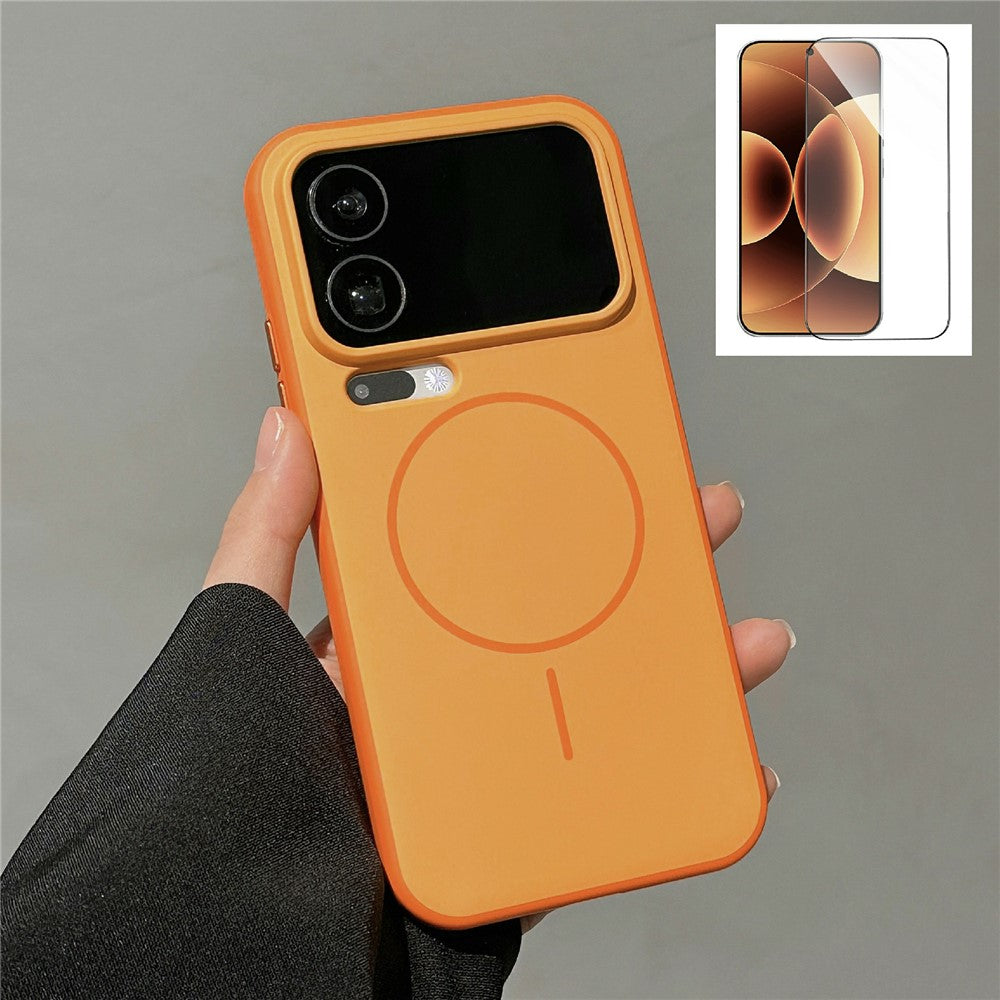 For Xiaomi 17 Pro Max Magnetic Case Skin-touch TPU + PC Shockproof Phone Cover with Tempered Glass Magnetic Case - Orange