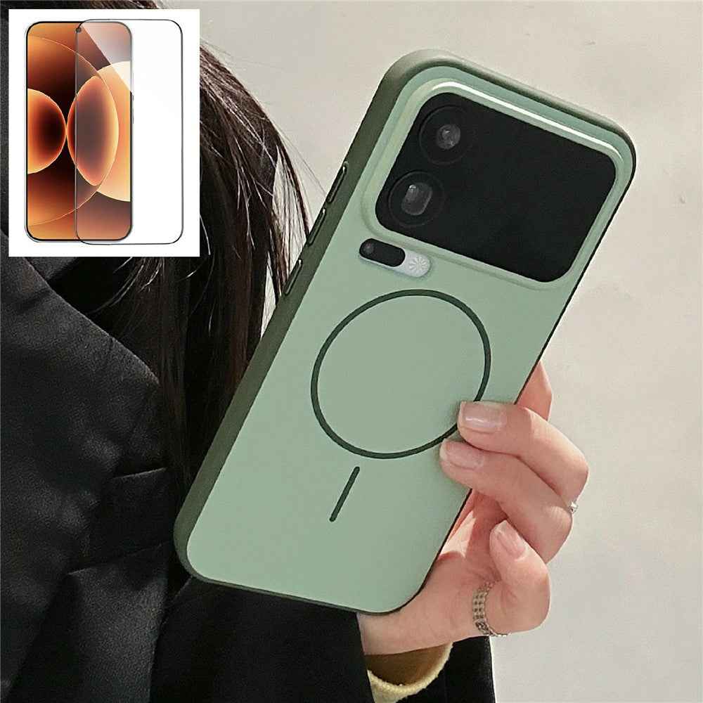 For Xiaomi 17 Pro Magnetic Case Skin-touch TPU + PC Shockproof Phone Cover with Tempered Glass  - Matcha Green