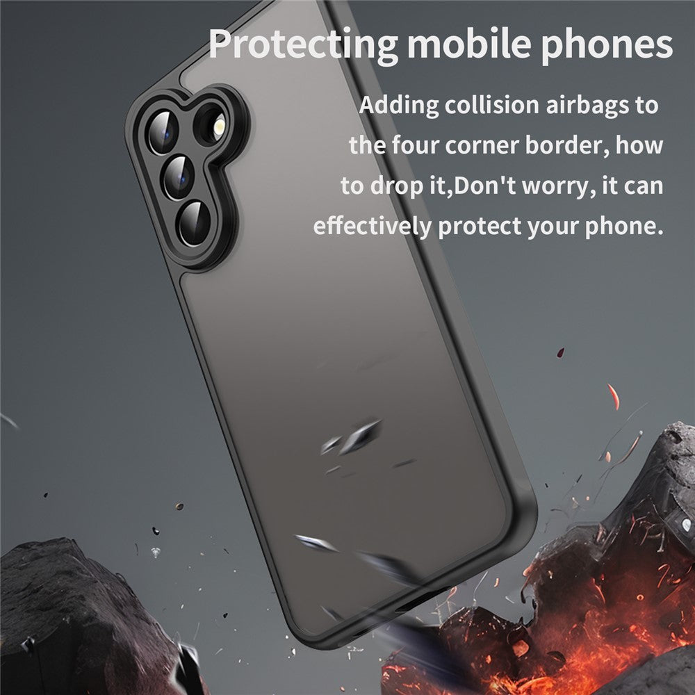 For Samsung Galaxy A57 5G Case Drop Proof Airbags Frosted Translucent PC + TPU Phone Back Cover - Black