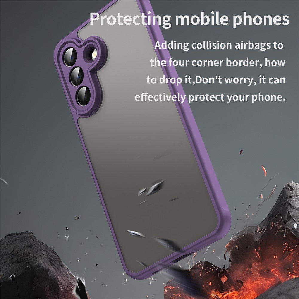 For Samsung Galaxy A57 5G Case Drop Proof Airbags Frosted Translucent PC + TPU Phone Back Cover - Purple
