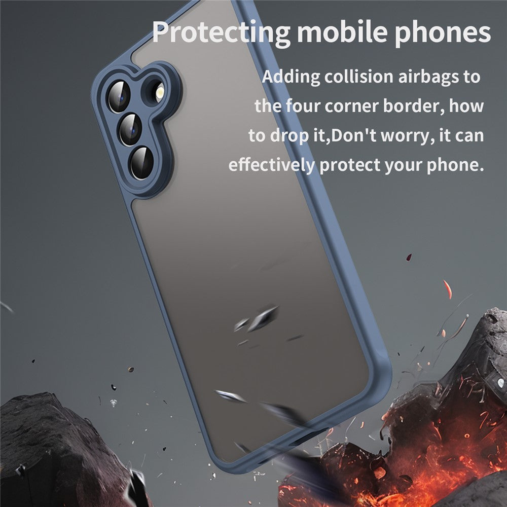 For Samsung Galaxy A57 5G Case Drop Proof Airbags Frosted Translucent PC + TPU Phone Back Cover - Blue