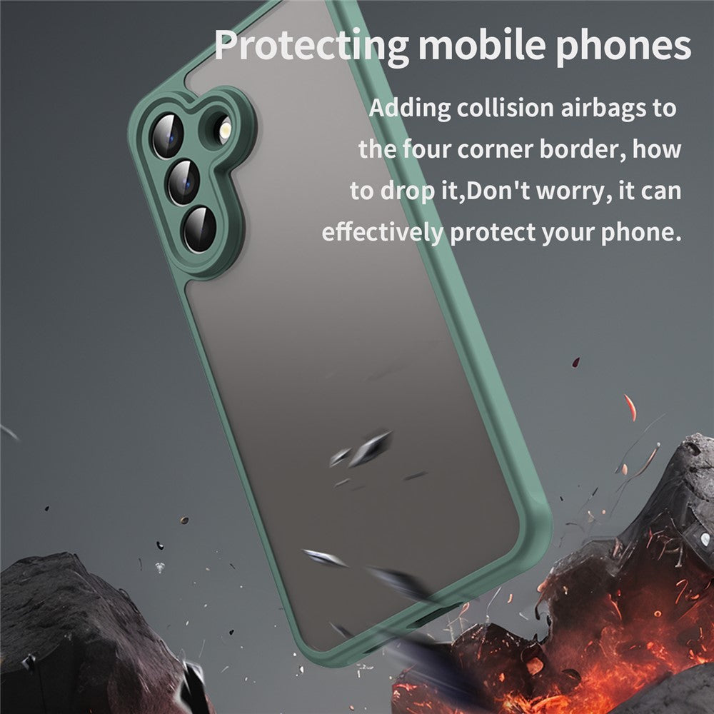 For Samsung Galaxy A57 5G Case Drop Proof Airbags Frosted Translucent PC + TPU Phone Back Cover - Green