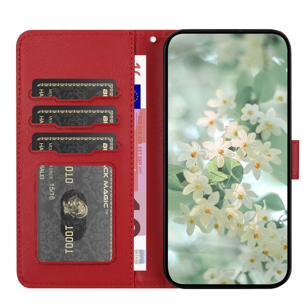 For Samsung Galaxy A57 5G Case Flower Imprint Leather Flip Wallet Phone Cover with Wrist Strap - Red