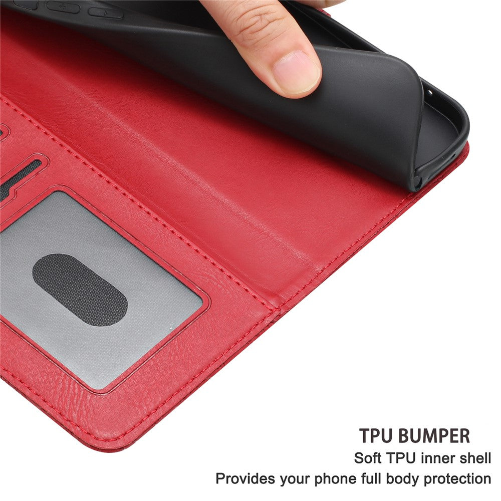 For Samsung Galaxy A57 5G Case Flower Imprint Leather Flip Wallet Phone Cover with Wrist Strap - Red