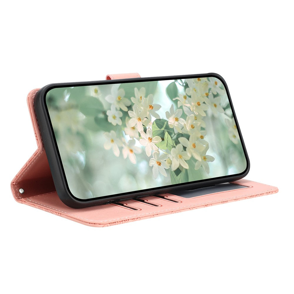 For Samsung Galaxy A57 5G Case Flower Imprint Leather Flip Wallet Phone Cover with Wrist Strap - Pink