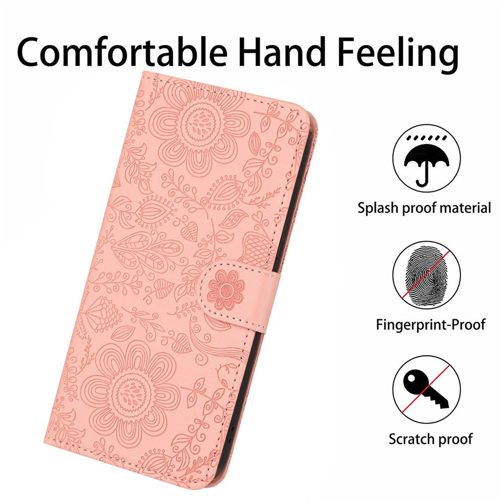 For Samsung Galaxy A57 5G Case Flower Imprint Leather Flip Wallet Phone Cover with Wrist Strap - Pink