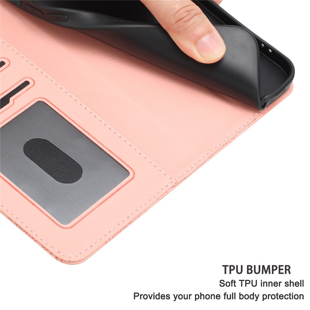 For Samsung Galaxy A57 5G Case Flower Imprint Leather Flip Wallet Phone Cover with Wrist Strap - Pink