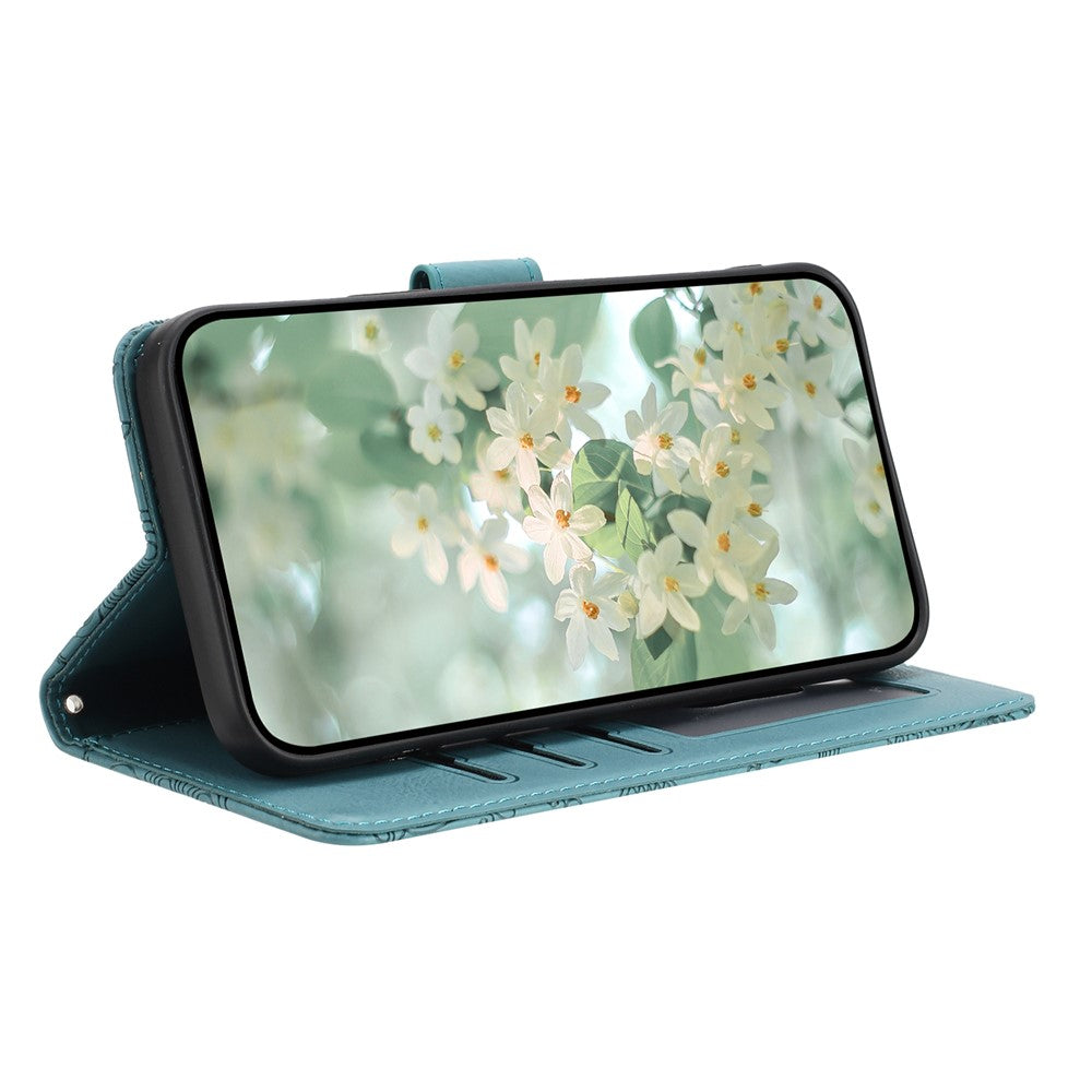 For Samsung Galaxy A57 5G Case Flower Imprint Leather Flip Wallet Phone Cover with Wrist Strap - Blackish Green