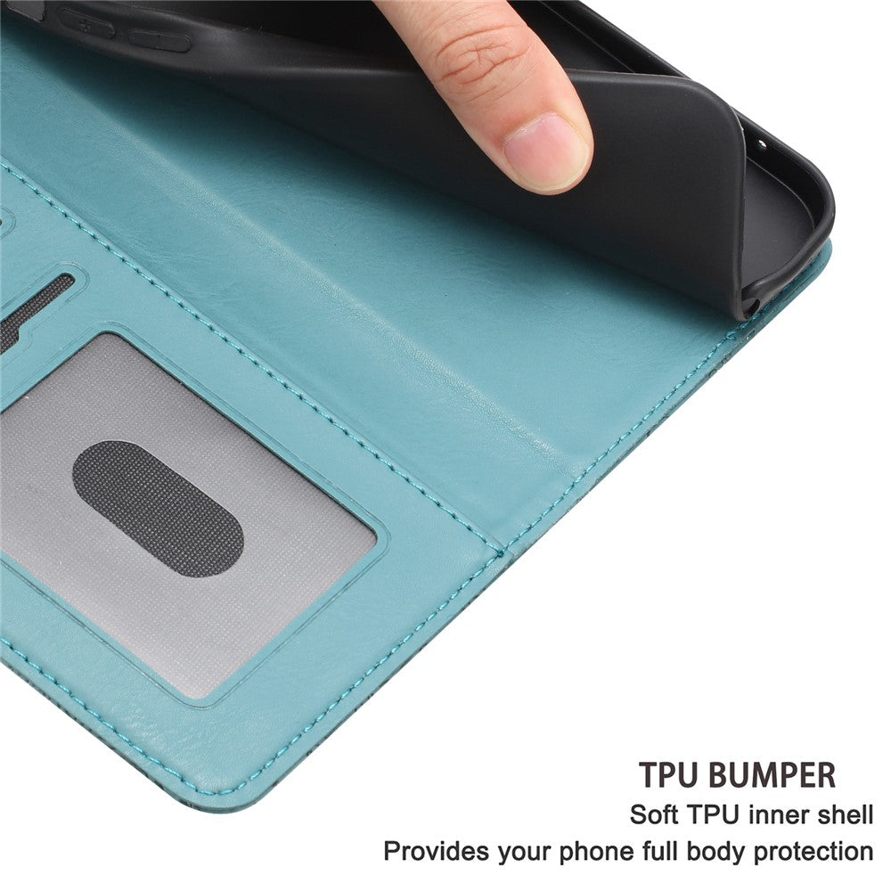 For Samsung Galaxy A57 5G Case Flower Imprint Leather Flip Wallet Phone Cover with Wrist Strap - Blackish Green