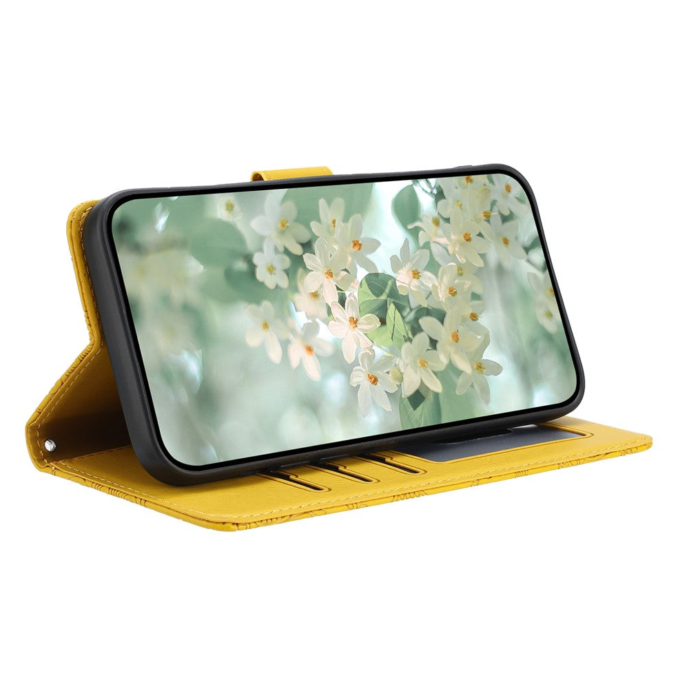 For Samsung Galaxy A57 5G Case Flower Imprint Leather Flip Wallet Phone Cover with Wrist Strap - Yellow