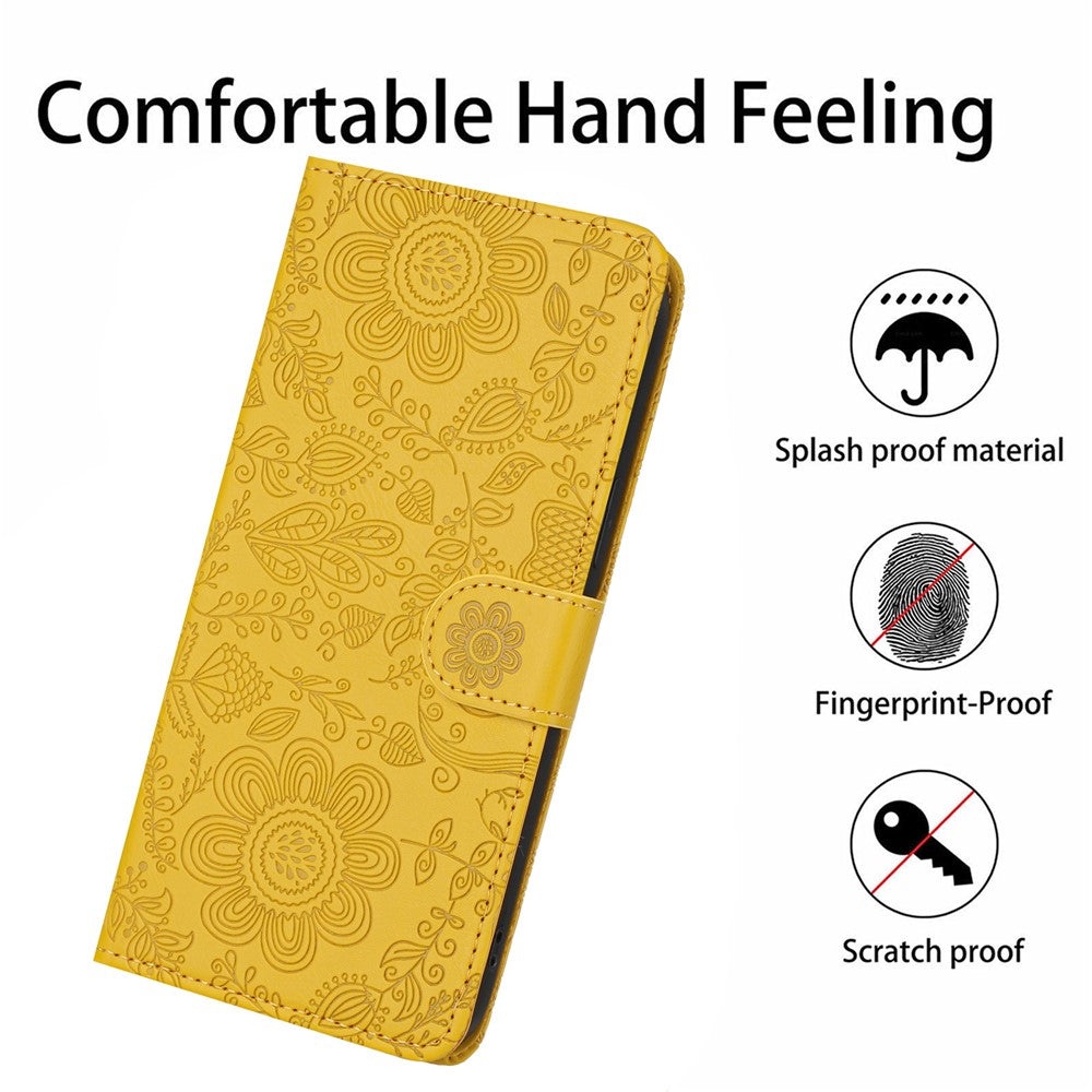 For Samsung Galaxy A57 5G Case Flower Imprint Leather Flip Wallet Phone Cover with Wrist Strap - Yellow