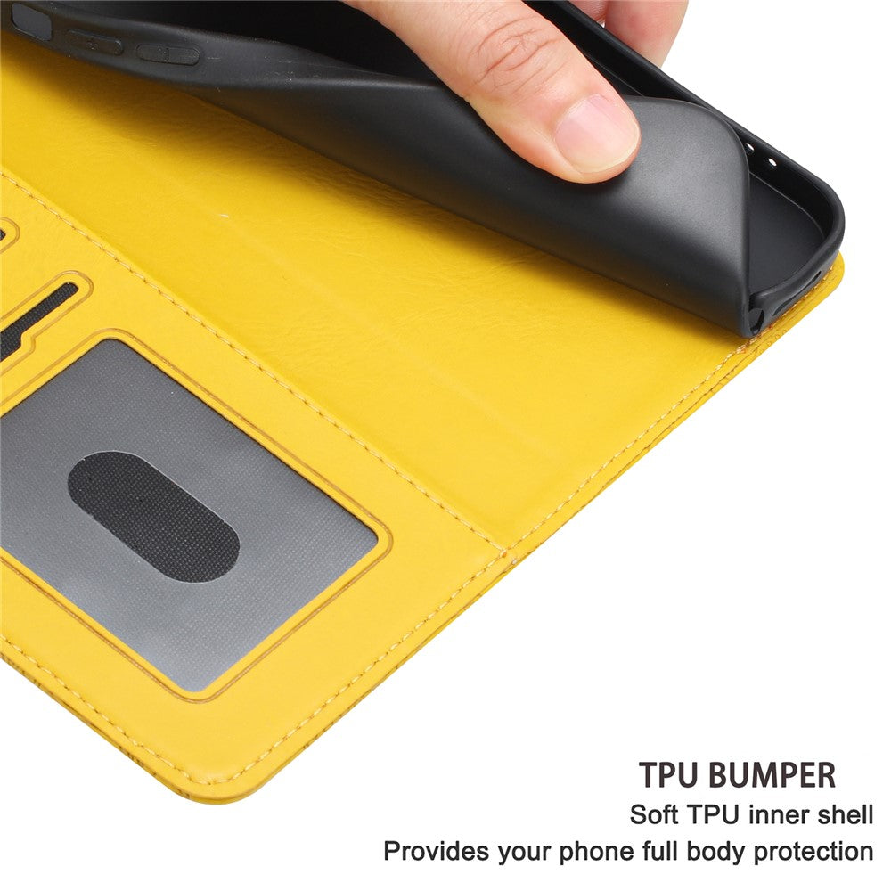 For Samsung Galaxy A57 5G Case Flower Imprint Leather Flip Wallet Phone Cover with Wrist Strap - Yellow