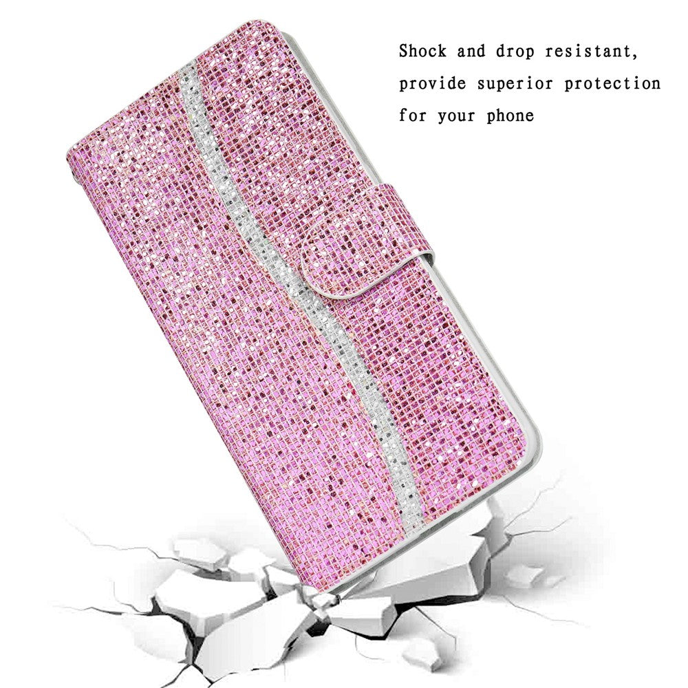 For Samsung Galaxy A57 5G Case PU Leather Wallet Card Slots Glitter Phone Cover - Pink