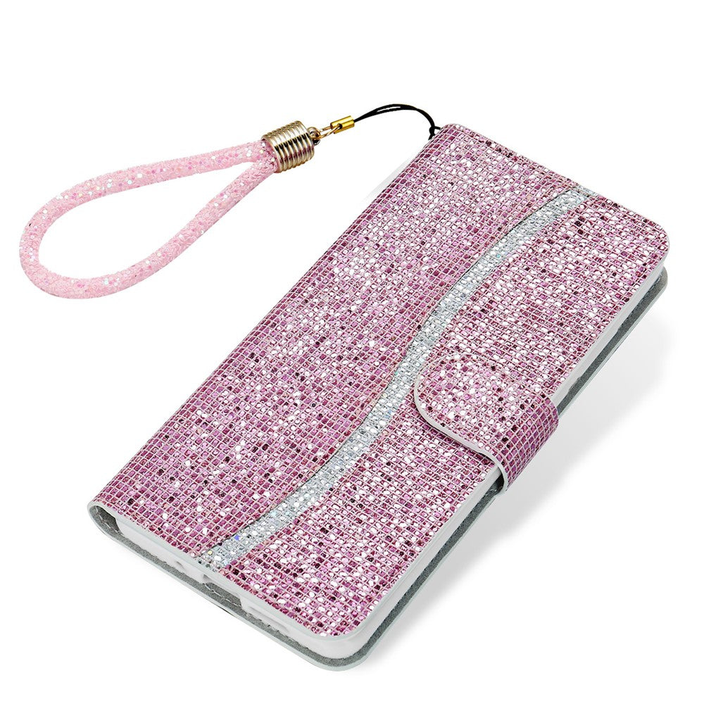 For Samsung Galaxy A57 5G Case PU Leather Wallet Card Slots Glitter Phone Cover - Pink
