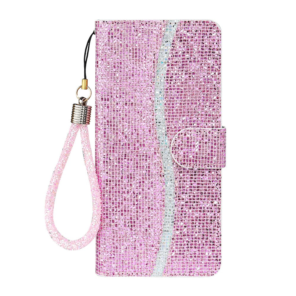 For Samsung Galaxy A57 5G Case PU Leather Wallet Card Slots Glitter Phone Cover - Pink
