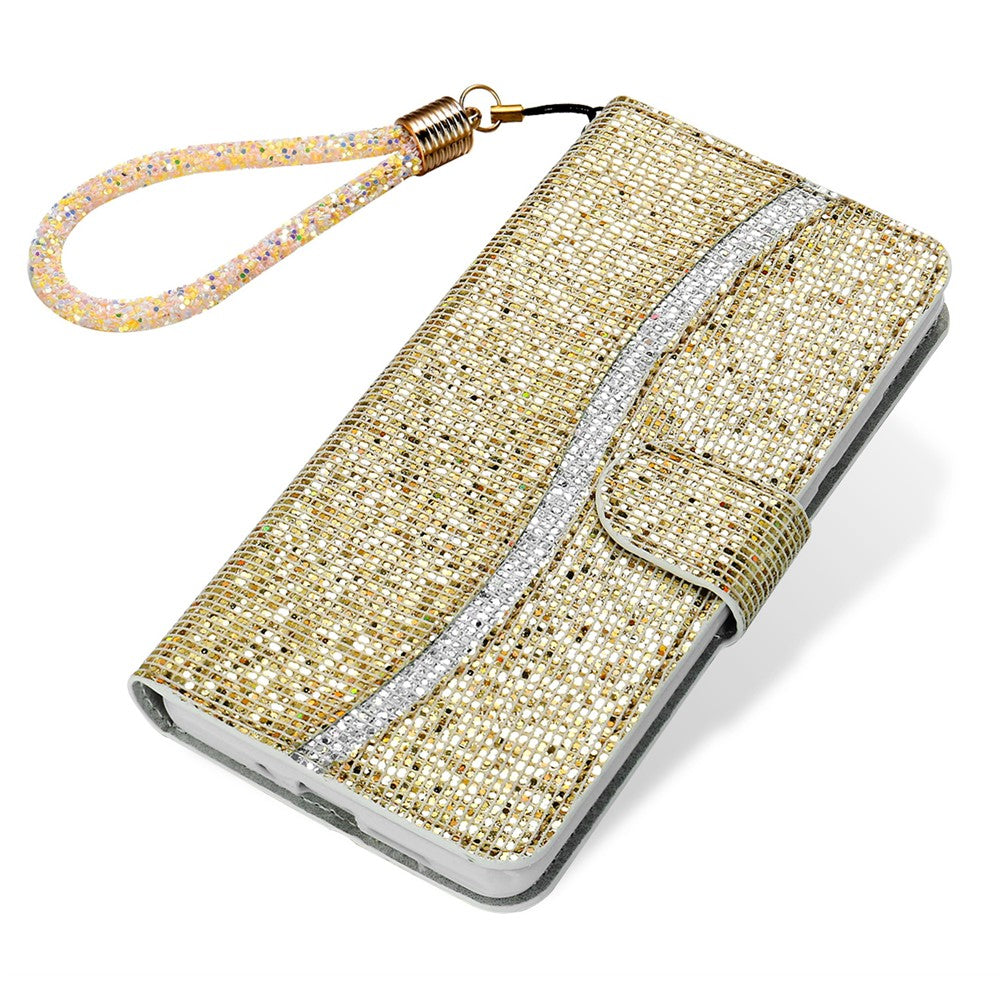 For Samsung Galaxy A57 5G Case PU Leather Wallet Card Slots Glitter Phone Cover - Gold