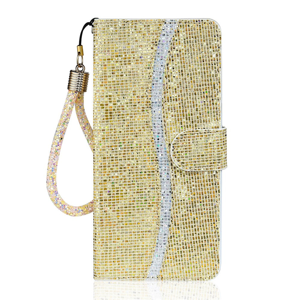 For Samsung Galaxy A57 5G Case PU Leather Wallet Card Slots Glitter Phone Cover - Gold