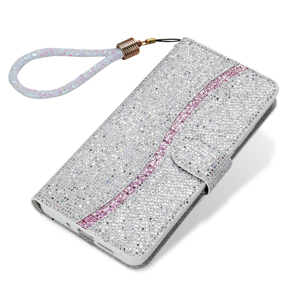 For Samsung Galaxy A57 5G Case PU Leather Wallet Card Slots Glitter Phone Cover - Silver