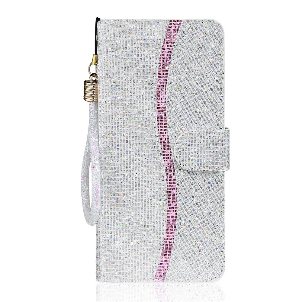 For Samsung Galaxy A57 5G Case PU Leather Wallet Card Slots Glitter Phone Cover - Silver