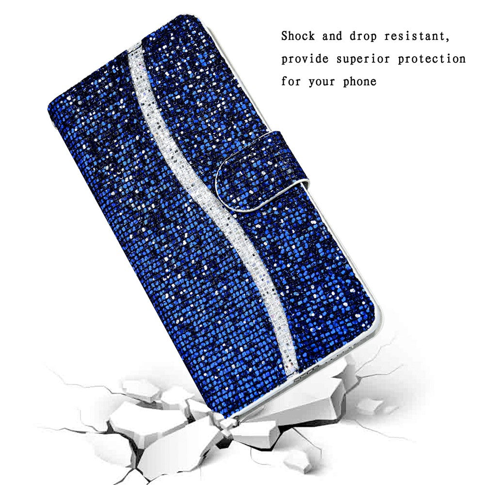 For Samsung Galaxy A57 5G Case PU Leather Wallet Card Slots Glitter Phone Cover - Blue