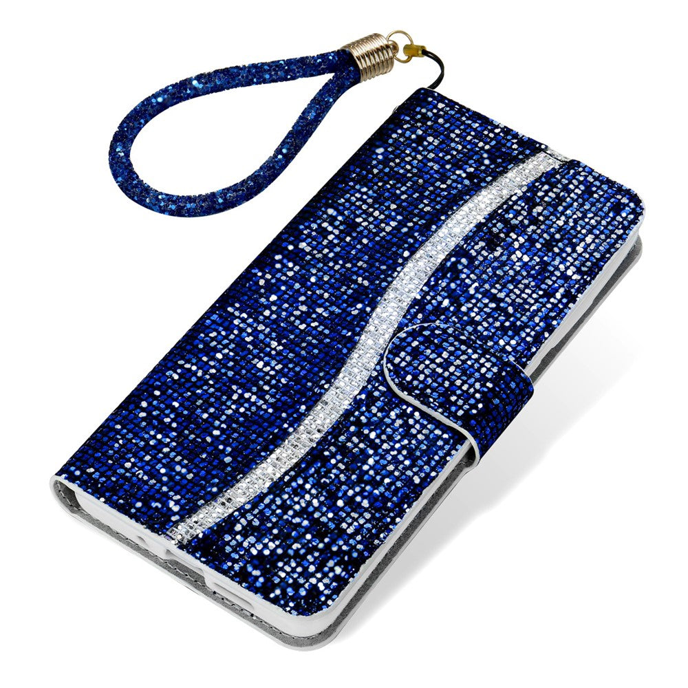 For Samsung Galaxy A57 5G Case PU Leather Wallet Card Slots Glitter Phone Cover - Blue