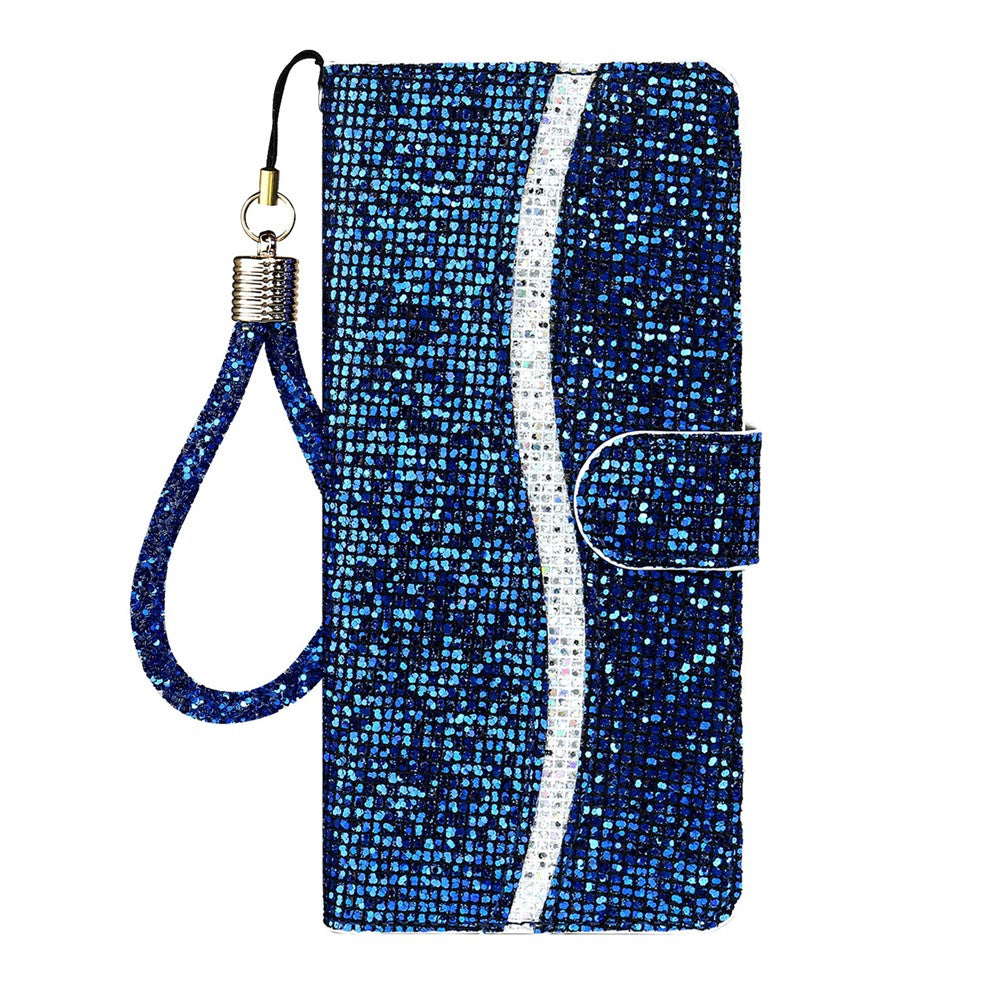 For Samsung Galaxy A57 5G Case PU Leather Wallet Card Slots Glitter Phone Cover - Blue