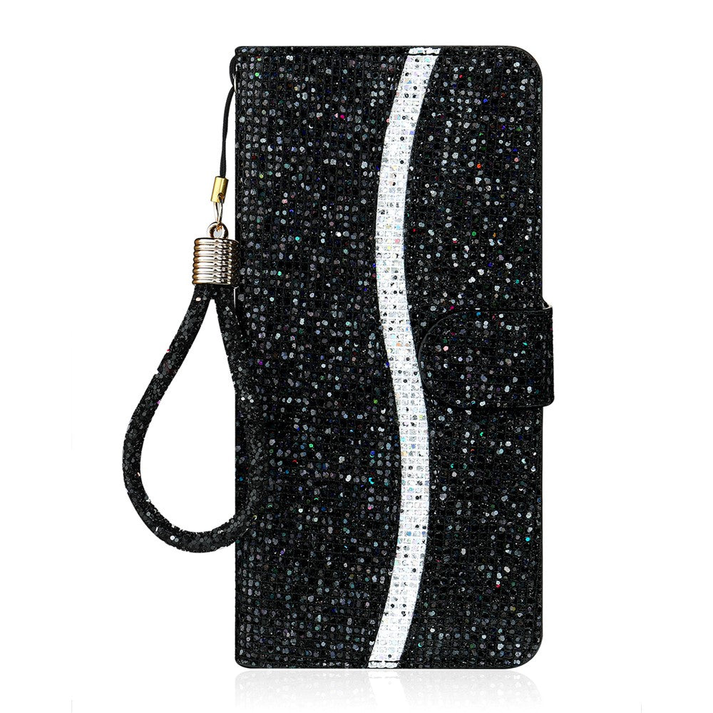 For Samsung Galaxy A57 5G Case PU Leather Wallet Card Slots Glitter Phone Cover - Black