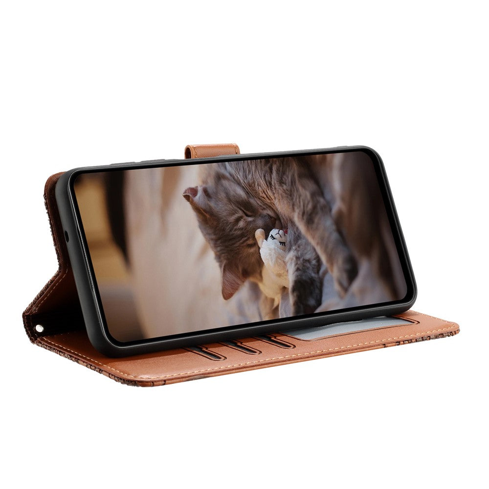For Samsung Galaxy A57 5G Case with Wrist Strap Leather Phone Cover Wall Cats Pattern - Brown