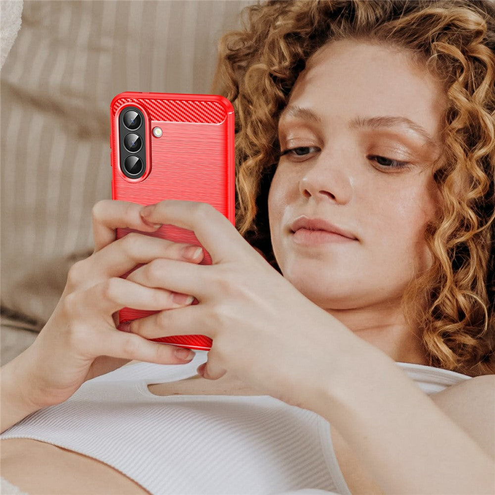 For Samsung Galaxy A57 5G Case Protective Phone Cover Carbon Fiber Texture Brushed - Red