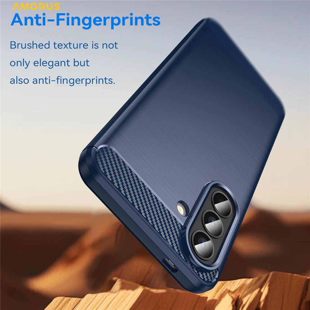 AMORUS For Samsung Galaxy A57 5G Case Carbon Fiber Texture Brushed Protective Phone Cover - Blue