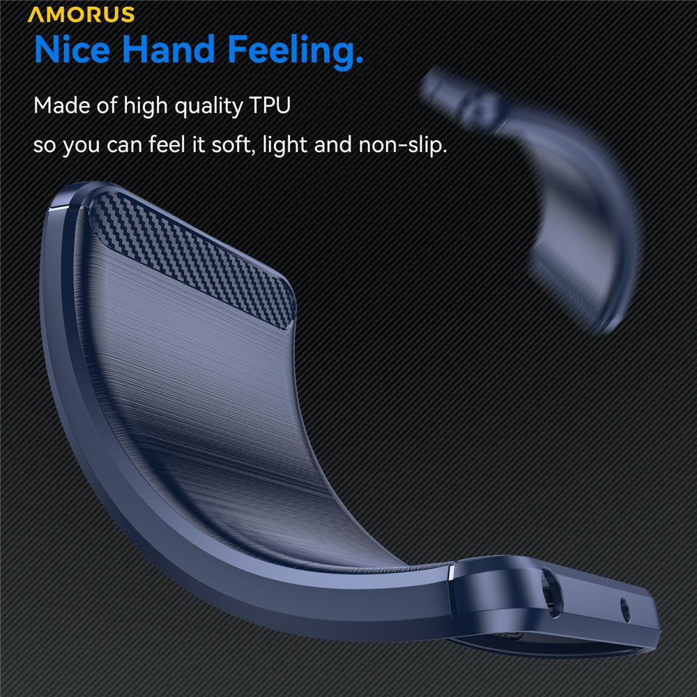 AMORUS For Samsung Galaxy A57 5G Case Carbon Fiber Texture Brushed Protective Phone Cover - Blue