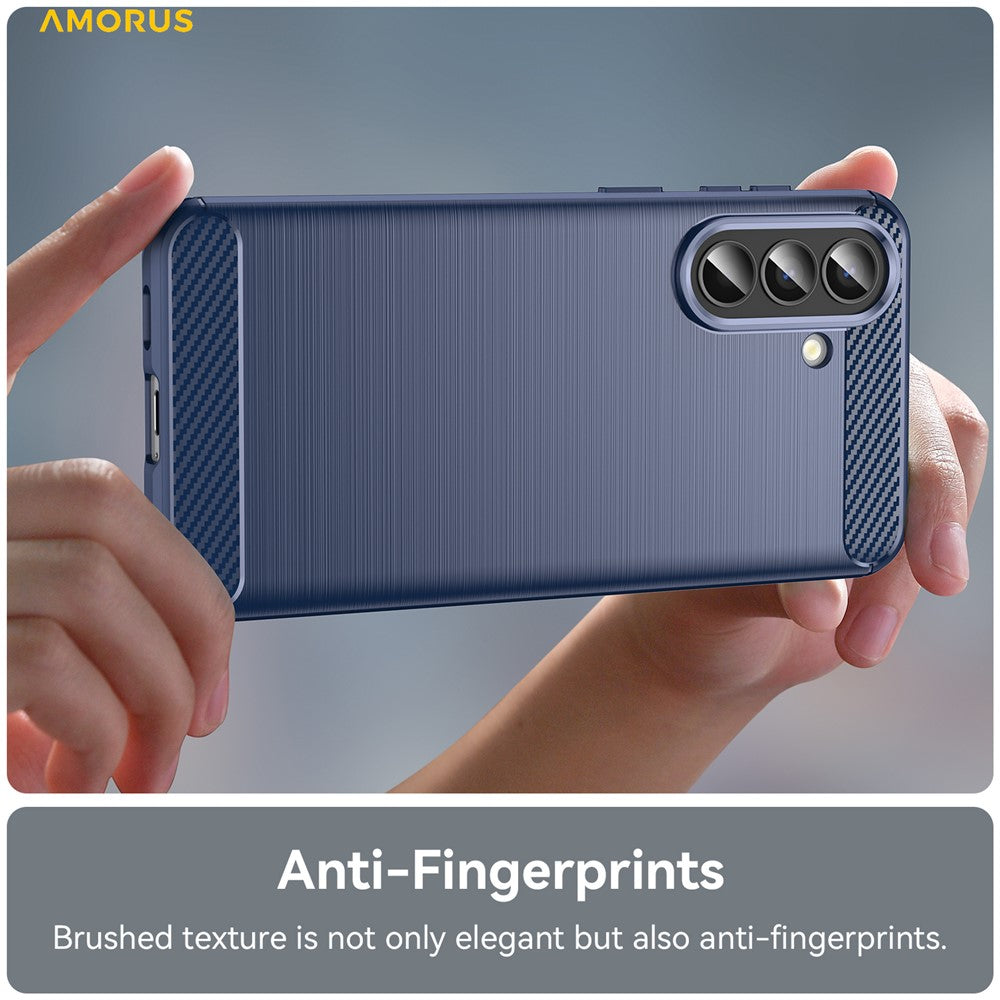 AMORUS For Samsung Galaxy A57 5G Case Carbon Fiber Texture Brushed Protective Phone Cover - Blue