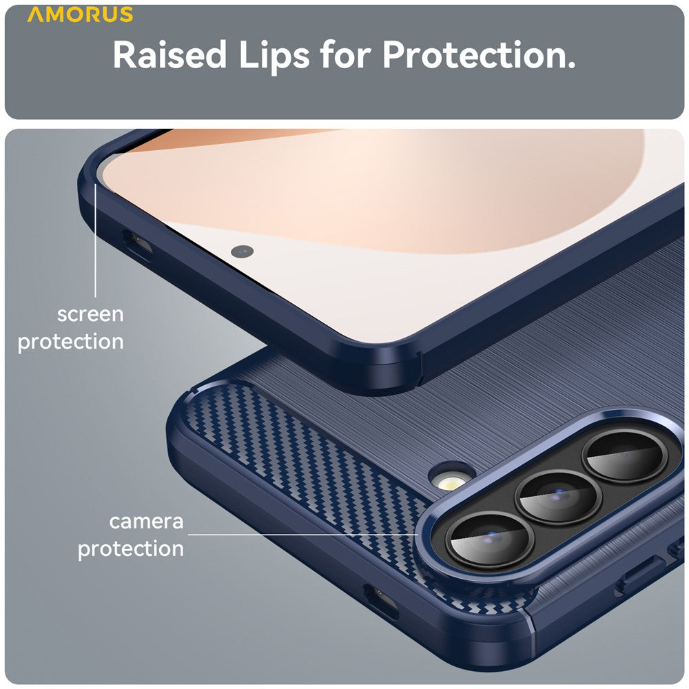 AMORUS For Samsung Galaxy A57 5G Case Carbon Fiber Texture Brushed Protective Phone Cover - Blue