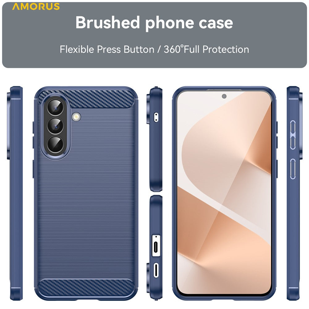 AMORUS For Samsung Galaxy A57 5G Case Carbon Fiber Texture Brushed Protective Phone Cover - Blue