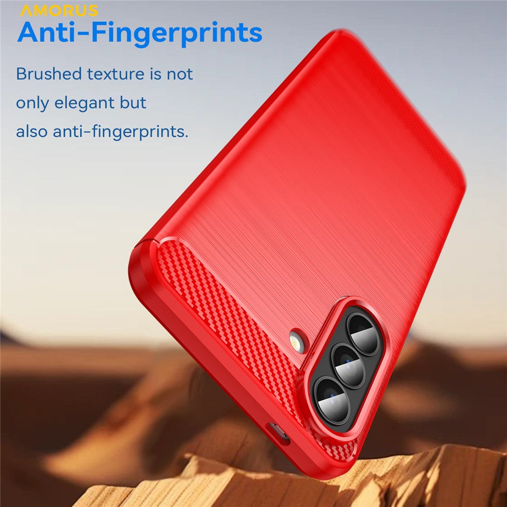 AMORUS For Samsung Galaxy A57 5G Case Carbon Fiber Texture Brushed Protective Phone Cover - Red