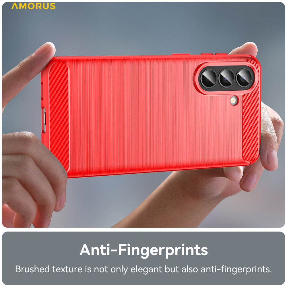 AMORUS For Samsung Galaxy A57 5G Case Carbon Fiber Texture Brushed Protective Phone Cover - Red